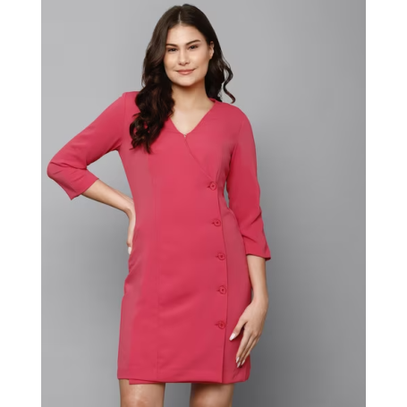 ALLEN SOLLY V-Neck Button-Down A-Line Dress